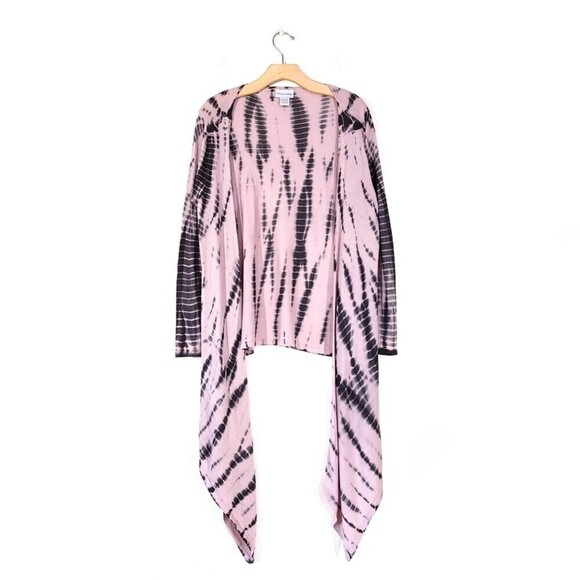 Soft Surroundings Sweaters - SOFT SURROUNDINGS Waterfall Open Front Hi-Low Cardigan Sweater in Pink Tie Dye